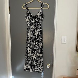 Anne Taylor vintage black and white floral print silk midi dress